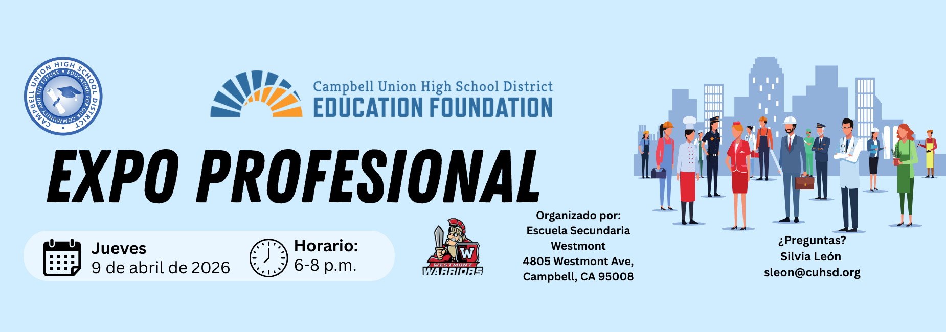 People in different outfits in front of a city