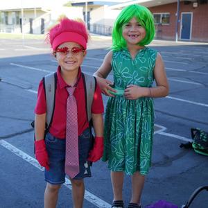 student dress and angry and joy from Inside Out movie