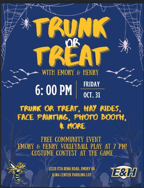 flyer inviting students to the E&H Trunk or Treat Event