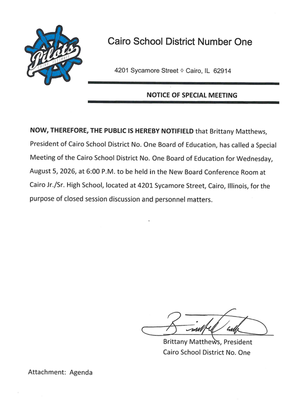 Special Board Meeting - Wednesday, August 5th @6PM Thumbnail Image