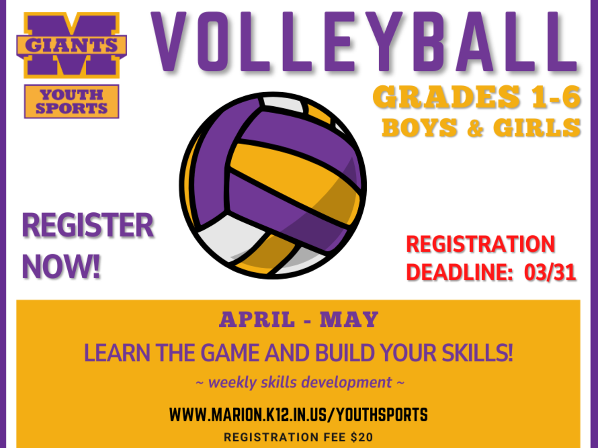 promo graphic - Marion Youth Sports volleyball registration