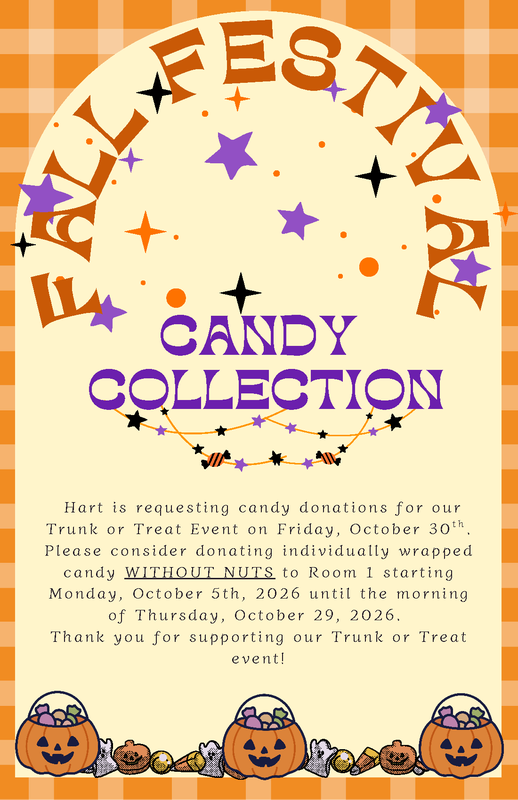 Candy donation for Trunk or Treat starting October 5, 2026 to October 29, 2026 for Friday October 30th.