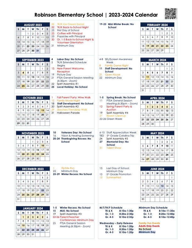 Calendar At a Glance – Parents – Robinson Elementary School Calendar At a Glance – Parents – Robinson Elementary School