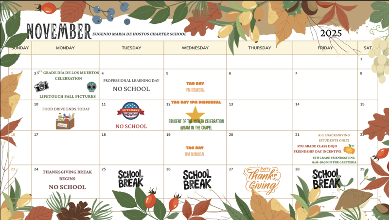 November Calendar English