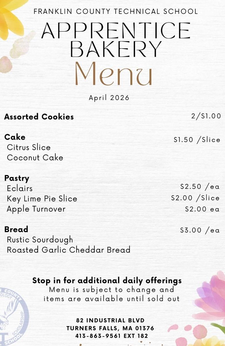 Bakery Menu 2026 April 