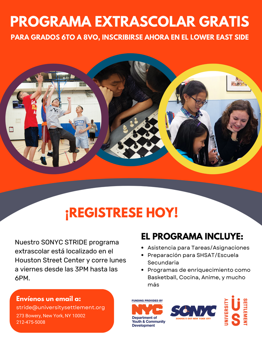 Promotional flyer for a free after-school program in Spanish and English.