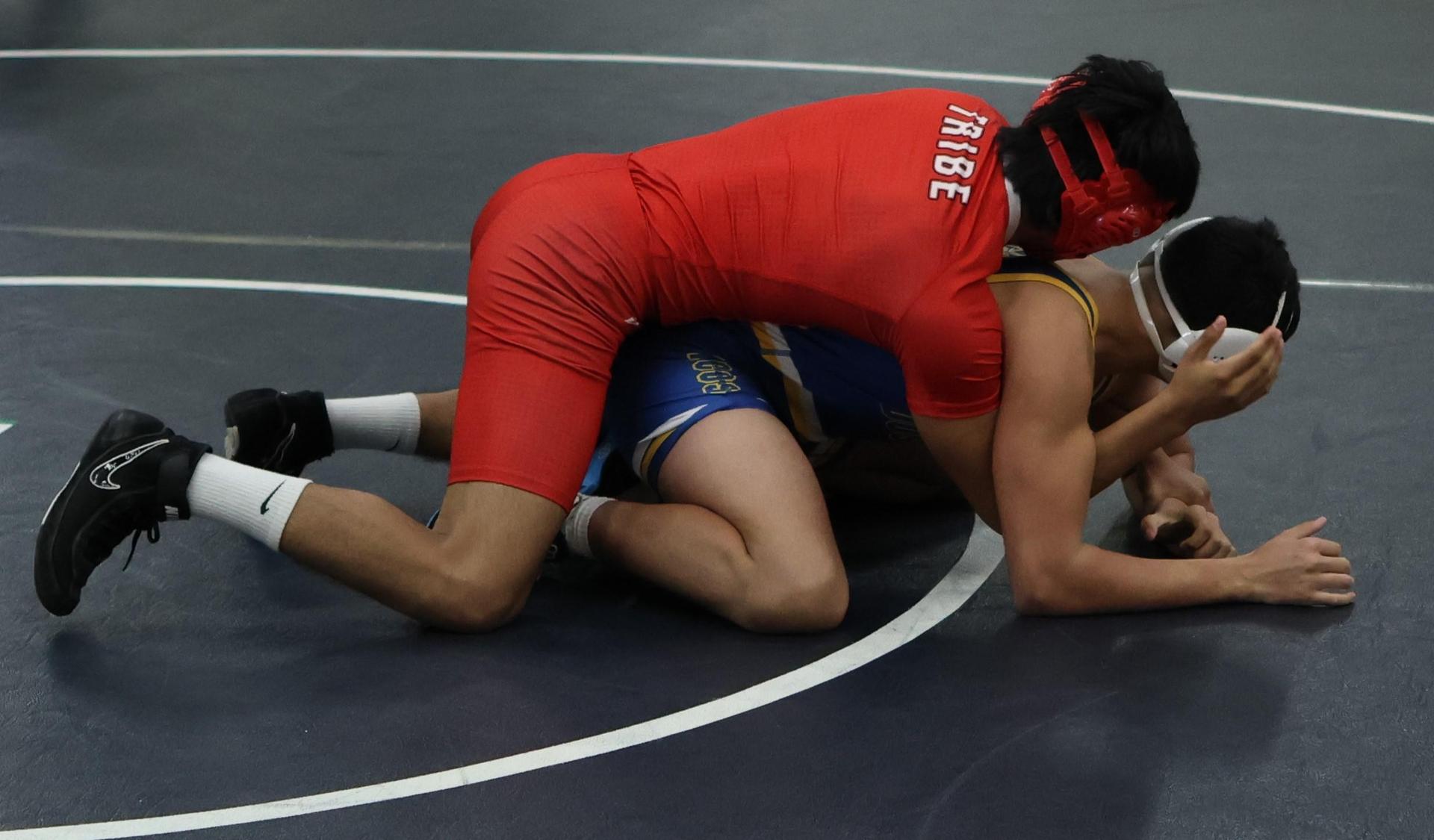 Boys wrestling in the Liberty Duals event 72