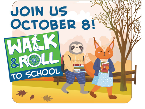 sloth and fox walking to school