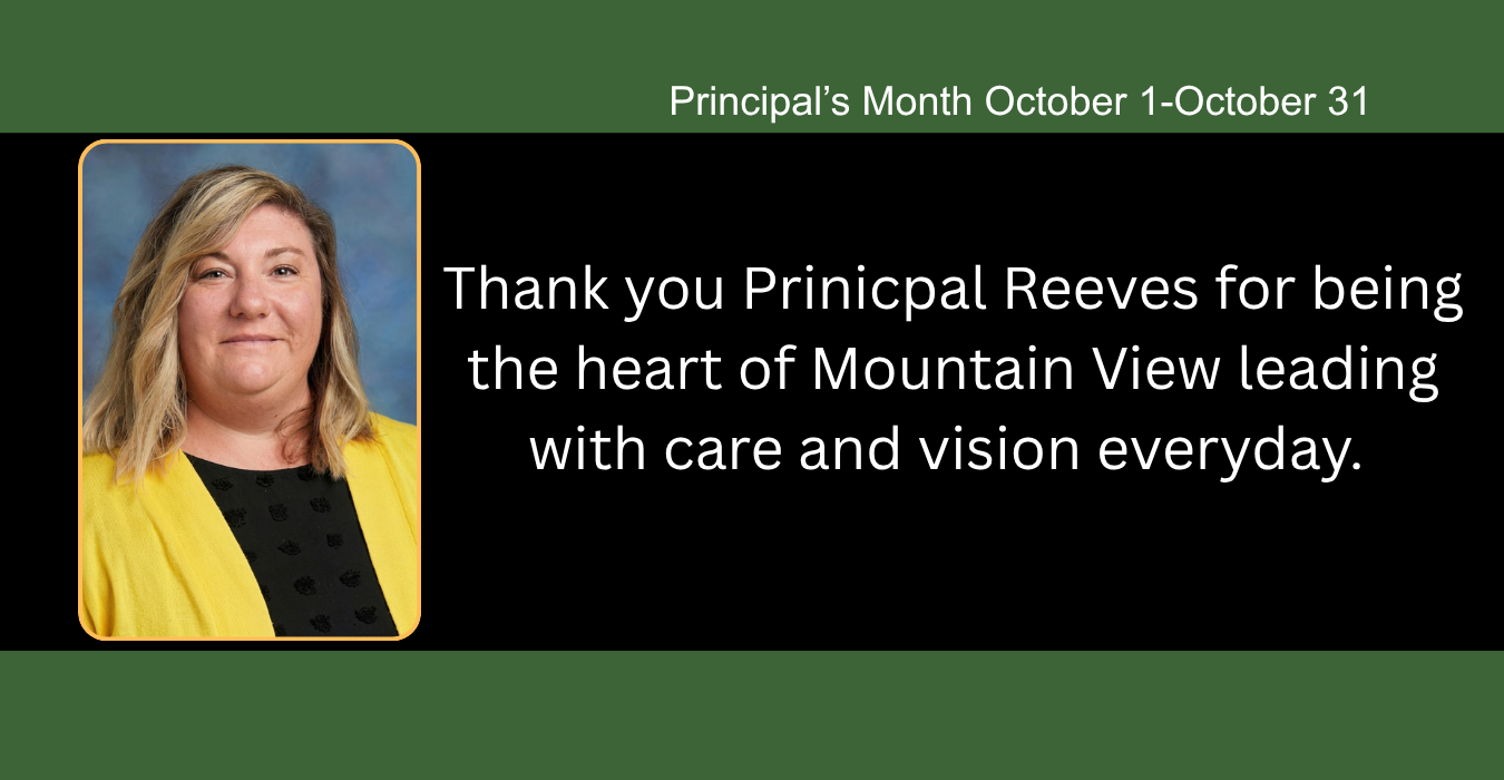 Thank you message for Principal Reeves with a portrait and green background.