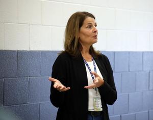 Rockvale Middle School celebrates new hygiene vending machine for students.