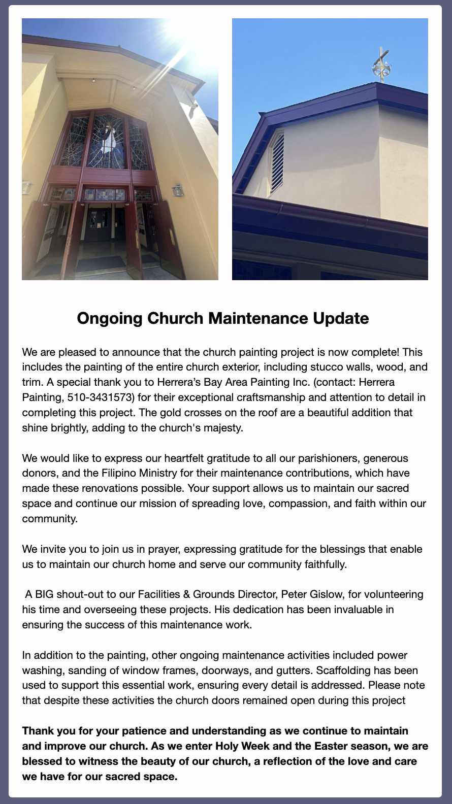 Church Maintenance Complete!
