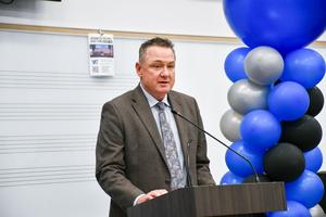 Superintendent Dr. Taylor delivers a speech at the ceremony.