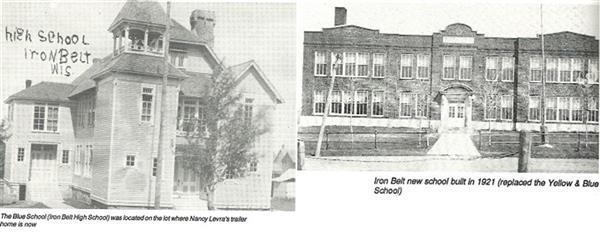 Left: Original Iron Belt School; Right: "New" School built in 1921.