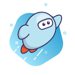 A light blue cartoon character flying with a joyful expression.
