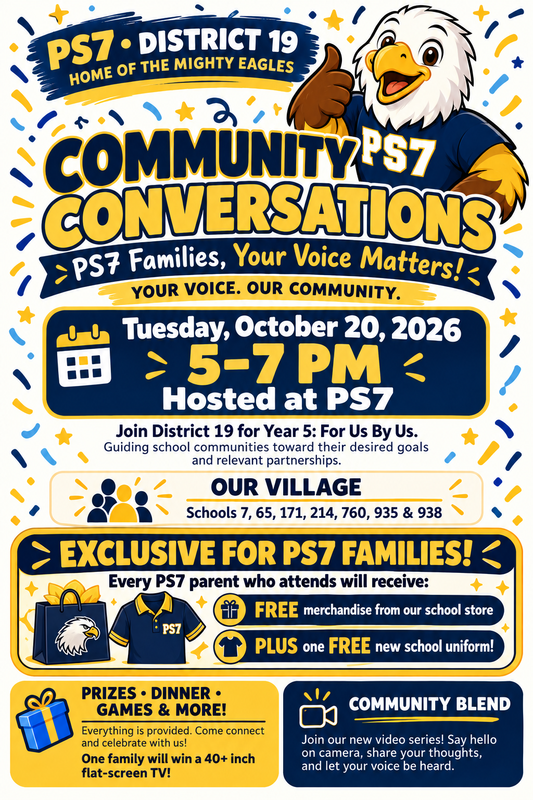 Colorful flyer with information regarding the Community Conversations event