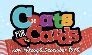 This is a graphic of the coats for cards event promo