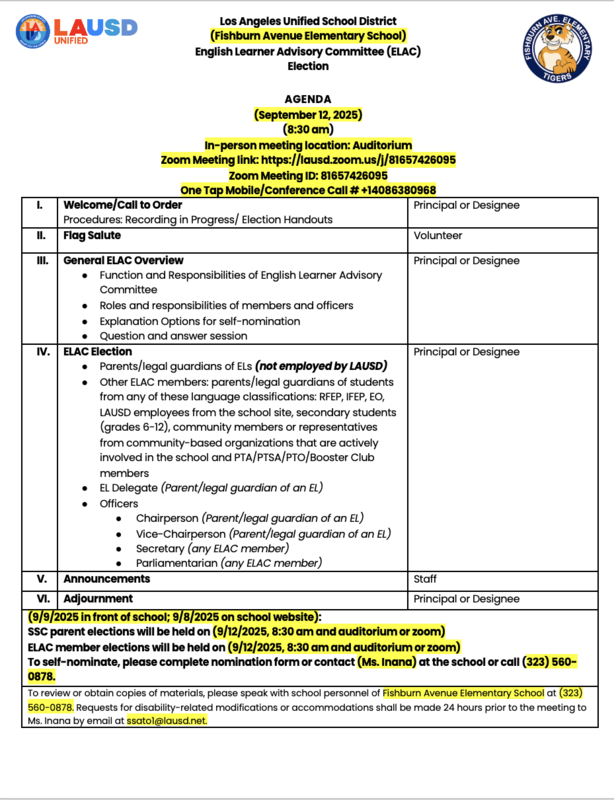 ELAC elections agenda
