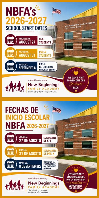 NBFA 2026-2027 School Start Dates! Featured Photo