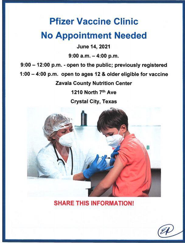 June 14 Vaccination Drive for Ages 12+ Featured Photo