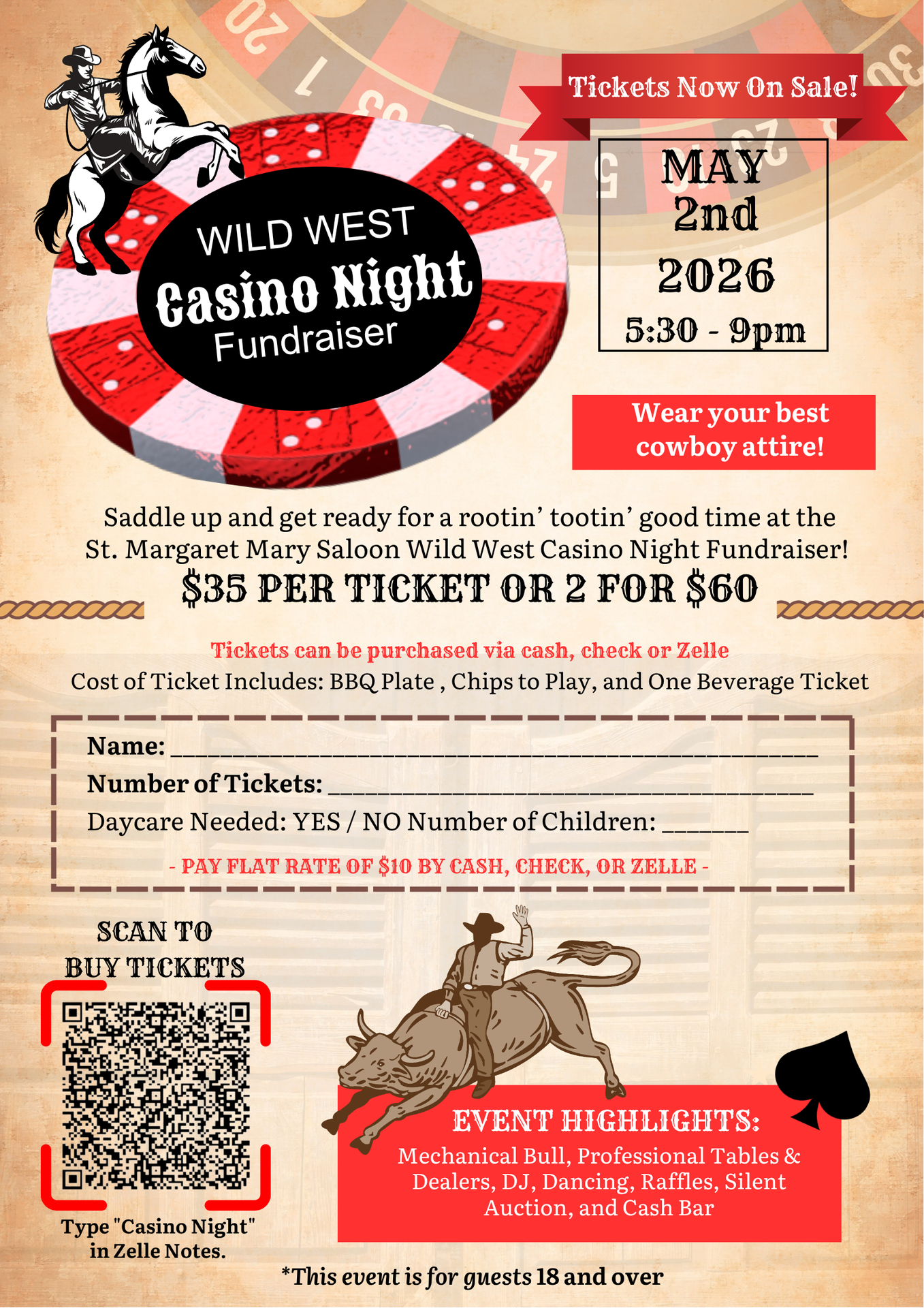 casino night flyer with a western theme