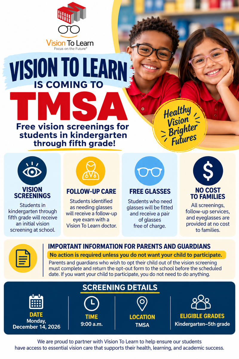 Vision To Learn Coming to TMSA on December 14 (Grades K-5 only) Featured Photo