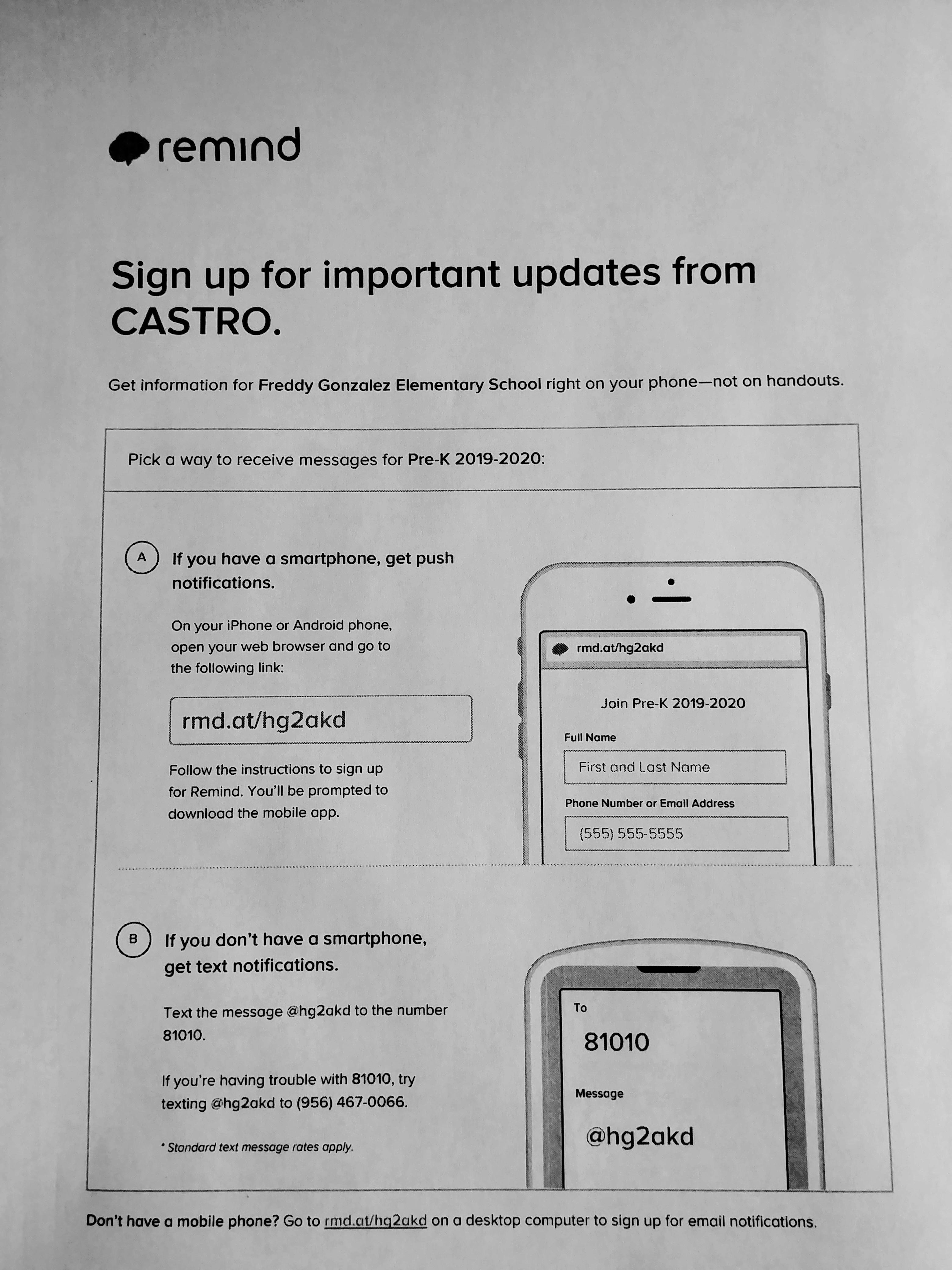 REMIND – Alma Castro – Freddy Gonzalez Elementary
