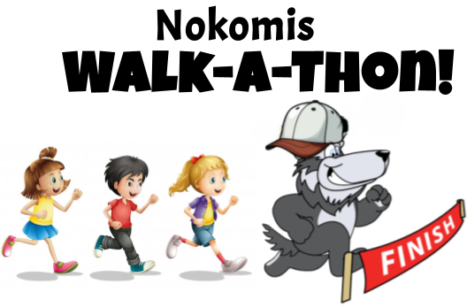 Wolf and kids running to the finish line