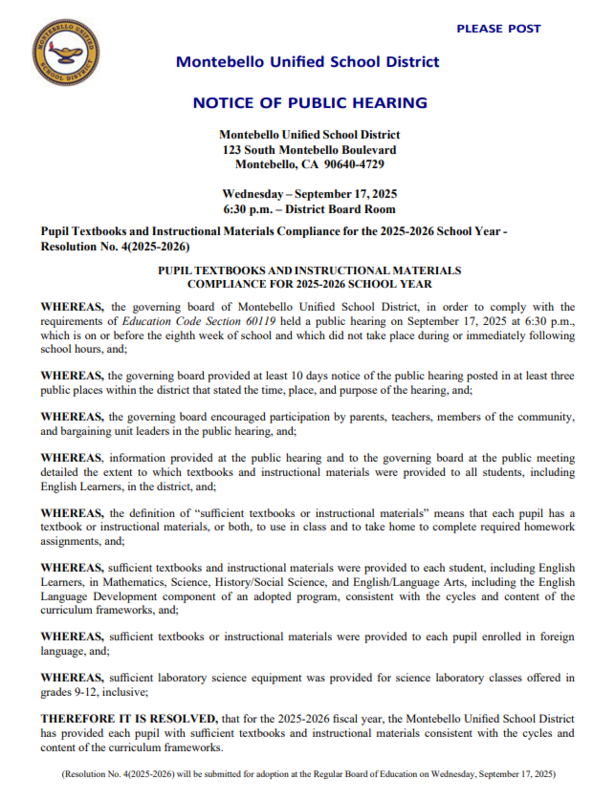 Notice of Public Hearing Announcement