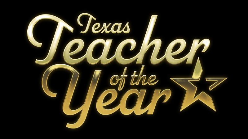 Texas Teacher of the Year marketing graphic, black and gold