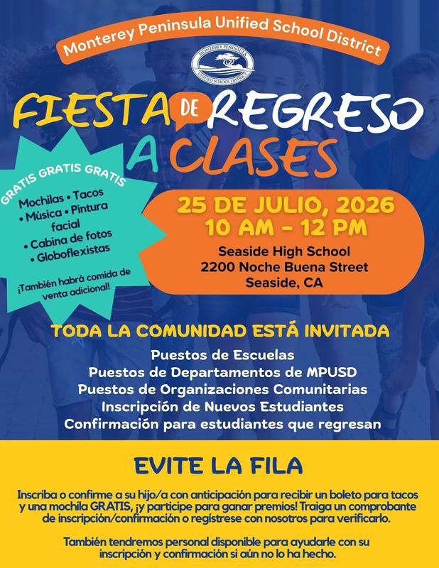 MPUSD Back to School Bash is on Saturday, July 25, 2026, from 10 am to 12 noon