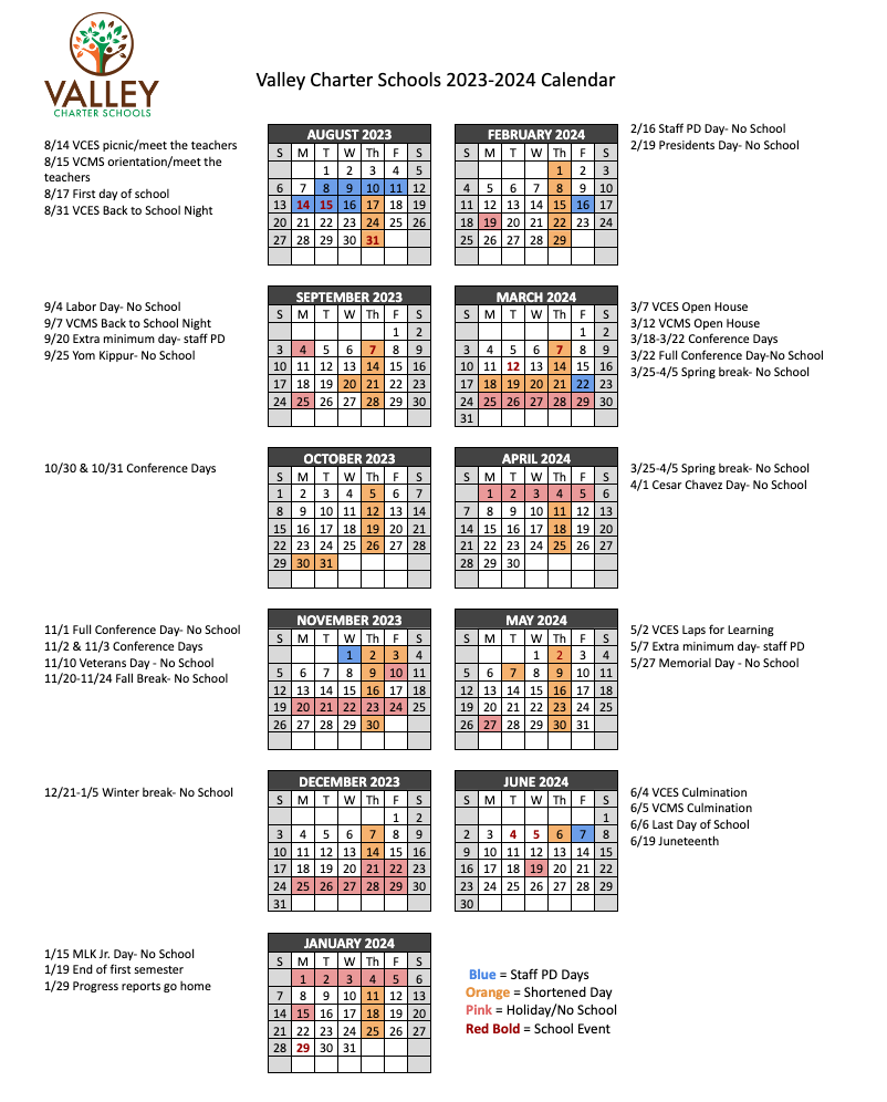 School Calendar - School Calendar - Valley Charter Schools