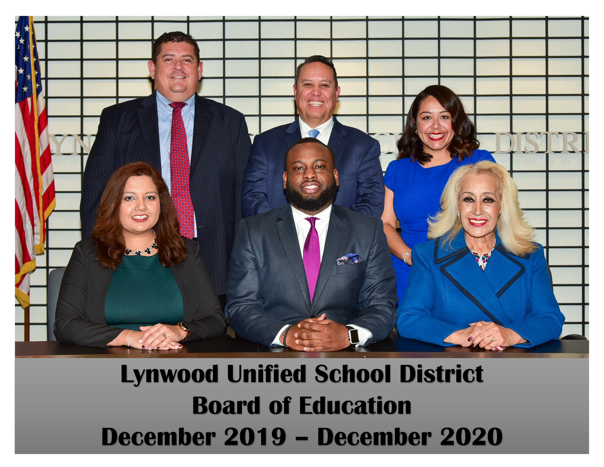 Group photo of the members of the Lynwood Unified School District Board of Education