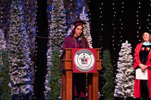 Adult School Graduate giving a speech