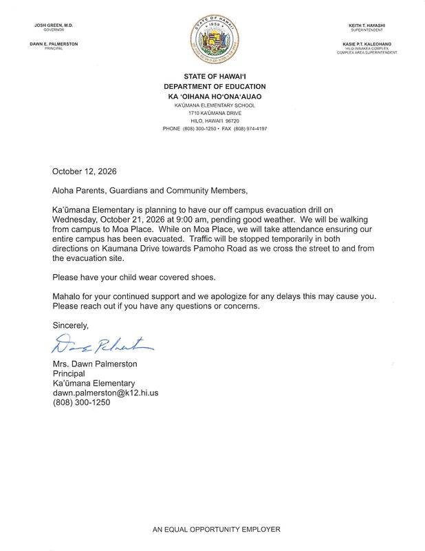 Off Campus Evacuation Letter