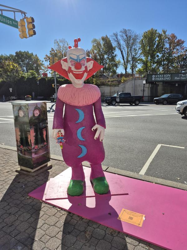 A clown, part of Cranford's Scarecrow Stroll 2025