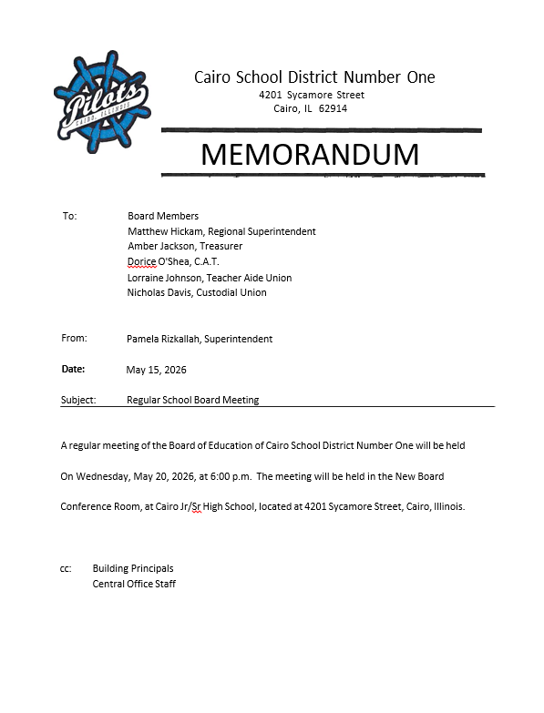 Board Meeting - Wednesday, May 20th @6PM Thumbnail Image