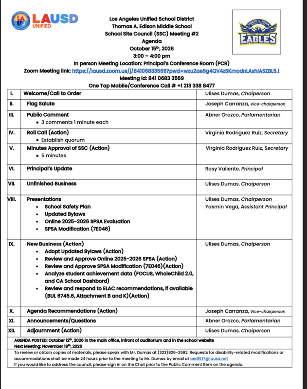SSC Meeting #2- October 15th, 2026 from 3:00 pm- 4:00 pm Featured Photo