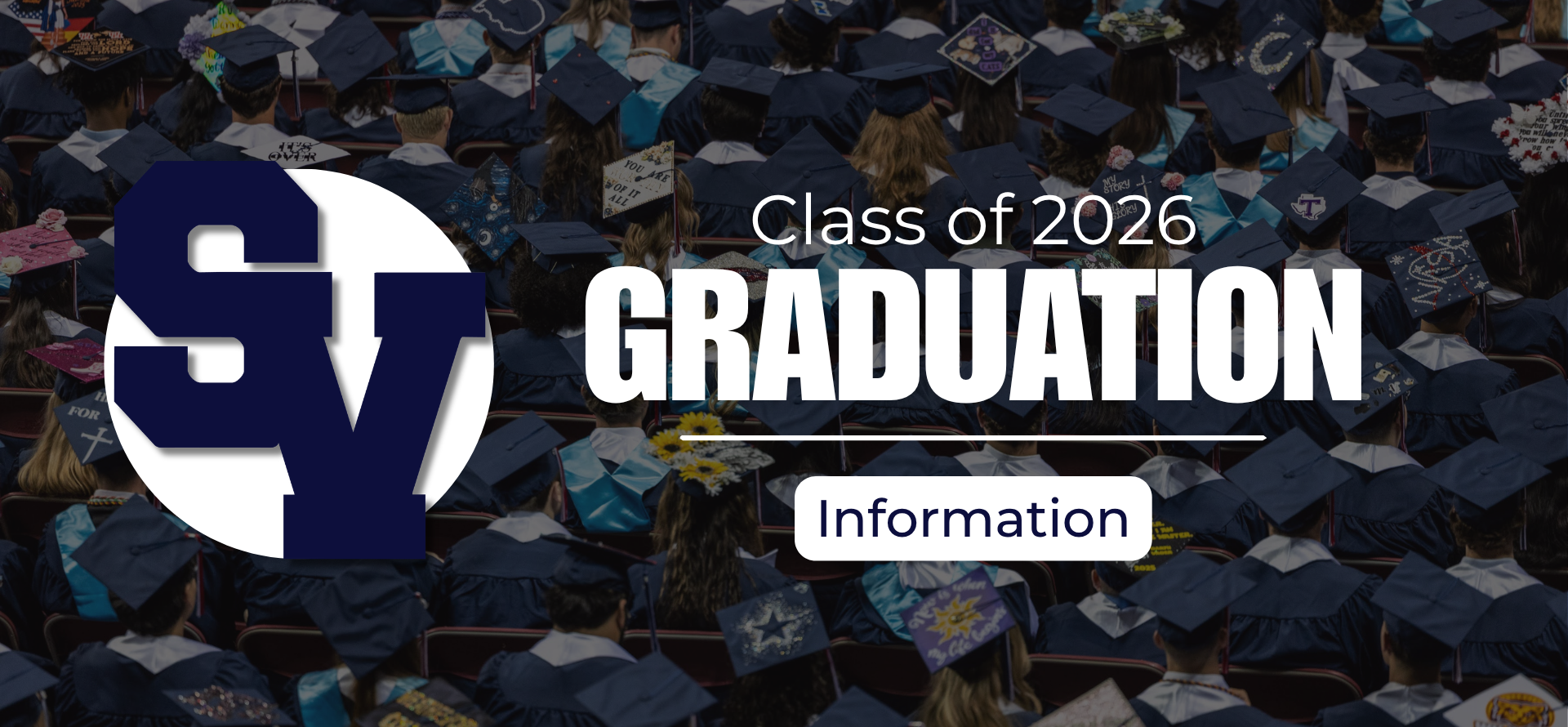 Crowd of graduates in caps and gowns at a graduation ceremony.