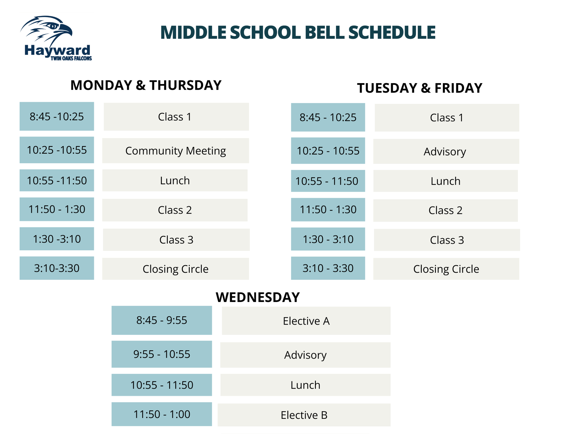Middle School Bell Schedule