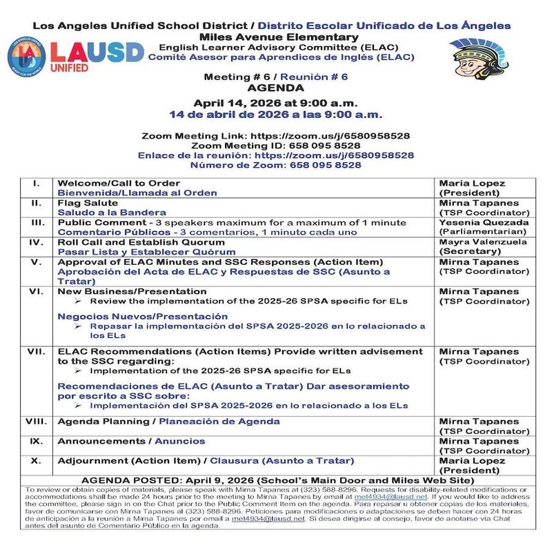 ELAC Meeting Agenda