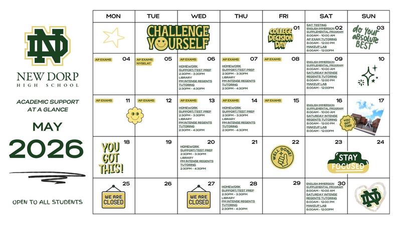 May Academic Support Calendar