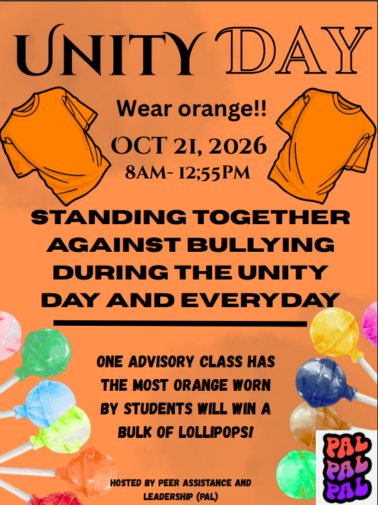 a orange flyer with details on wearing orange for Unity Day