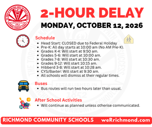2-HOUR DELAY - MONDAY, OCTOBER 12, 2026