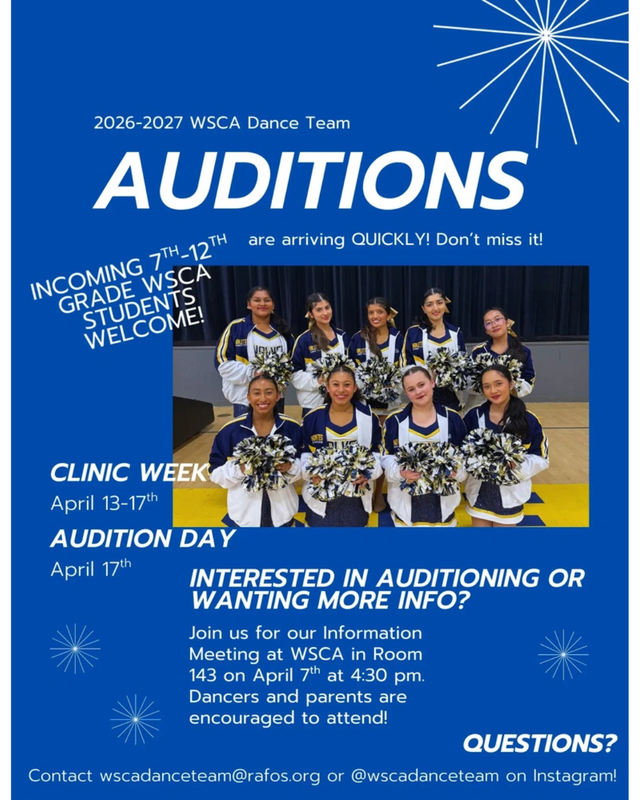 2026-27 WSCA Dance TEam auditions April 17 with clinic week april 13-17