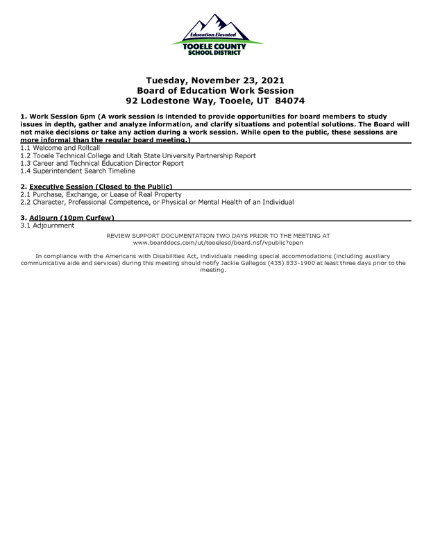 Board of Education Work Session - Nov. 23, 2021 Thumbnail Image