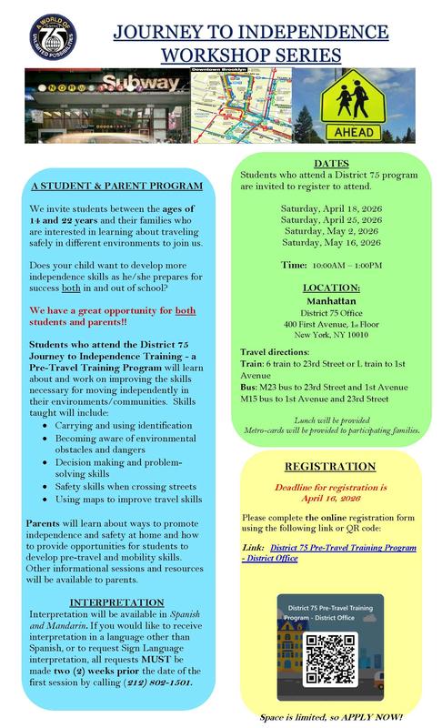 Flyer for a travel training workshop (English)
