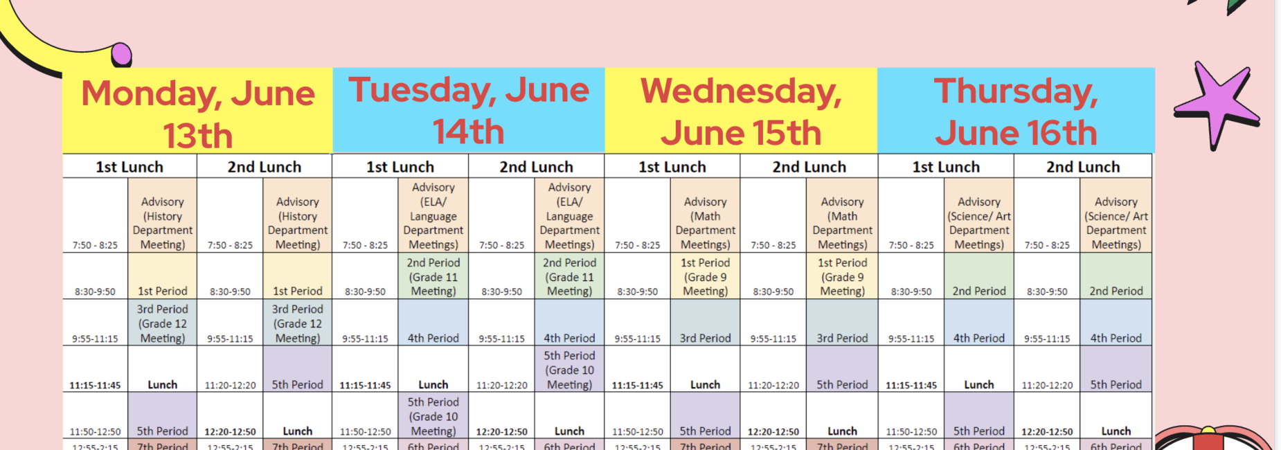 Finals Schedule