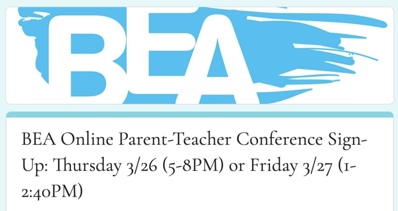 BEA Families, Sign up for Spring Parent-Teacher Conferences