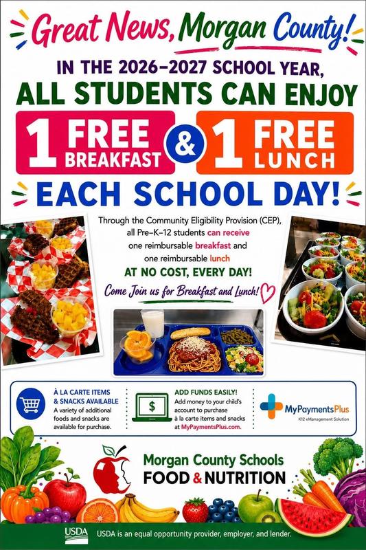 students receive 1 free breakfast and lunch during school year
