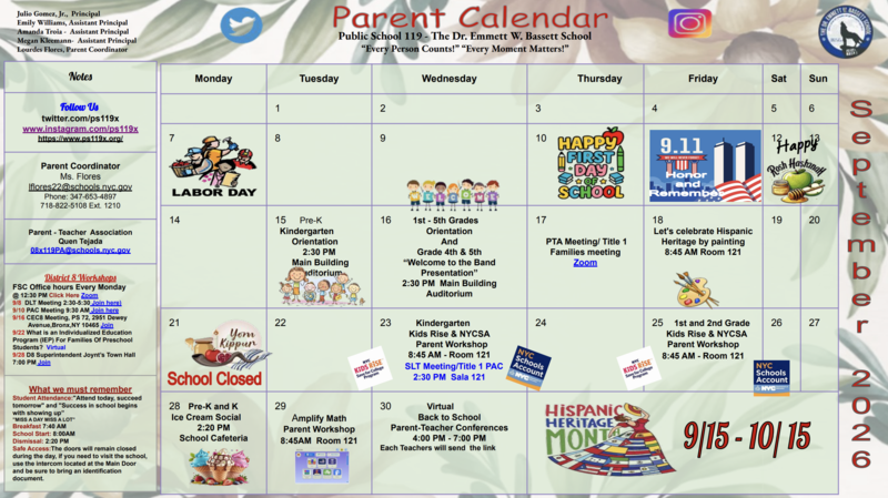 September 2026 Parent Calendar